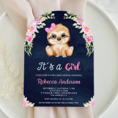 ピンクのフローラ水色スロートアーチネイビーベイビーシャワー 招待状