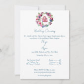 ピンクのフローラ水色ヒンドゥー結婚ゲネシュ 招待状 (正面)