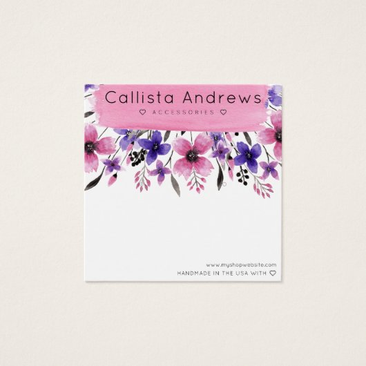 ピンクのフローラ水色ブラシストロークイヤリング表示 (正面)