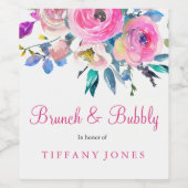 ピンクのフローラ水色ブランチ&バブーブリーワインラベル ワインラベル (シングルラベル)