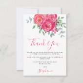 ピンクのフローラ水色ベビーシャワー サンキューカード (正面)