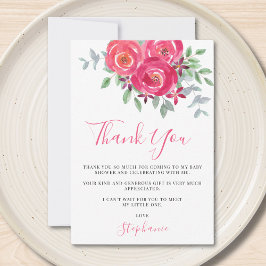 ピンクのフローラ水色ベビーシャワー サンキューカード