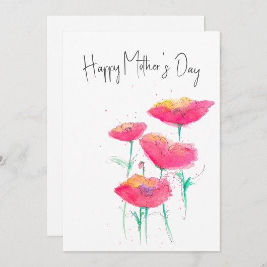 ピンクのフローラ水色マザーズデイフラットカード シーズンカード (正面/裏面)