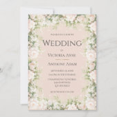 ピンクのフローラ水色ヴィンテージウェディング 招待状 (正面)
