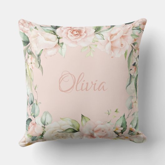 ピンクのフローラ水色名ベビーガール クッション (裏面)