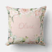 ピンクのフローラ水色名ベビーガール クッション (正面)