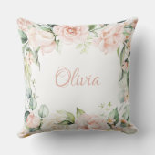 ピンクのフローラ水色名ベビーガール クッション (裏面)