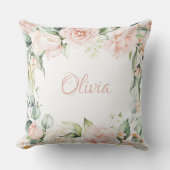 ピンクのフローラ水色名ベビーガール クッション (正面)