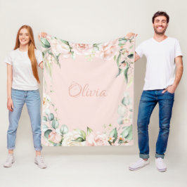 ピンクのフローラ水色名ベビーガール フリースブランケット