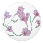 ピンクのフローラ水色 セラミックノブ (正面)