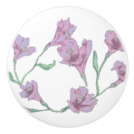 ピンクのフローラ水色 セラミックノブ