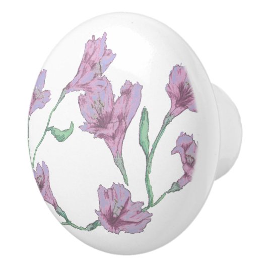 ピンクのフローラ水色 セラミックノブ (右)