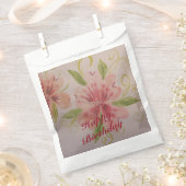 ピンクのフローラ水色 フェイバーバッグ (クリップ留めされた状態)