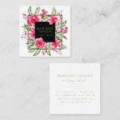 ピンクのフローラ水色 |フローラデザイン スクエア名刺 (正面/裏面)