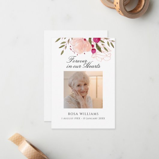 ピンクのフローラ永遠に私たちのハート祈りの言葉カード ノートカード (正面/裏面インサイチュ)