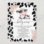 ピンクのフローラ漫画の神聖な牛の牛のプリント赤ちゃんシャワー 招待状 (正面/裏面)