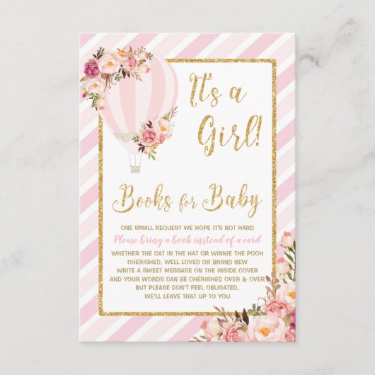 ピンクのフローラ熱気球がブックカードを持ち込む エンクロージャーカード (正面)