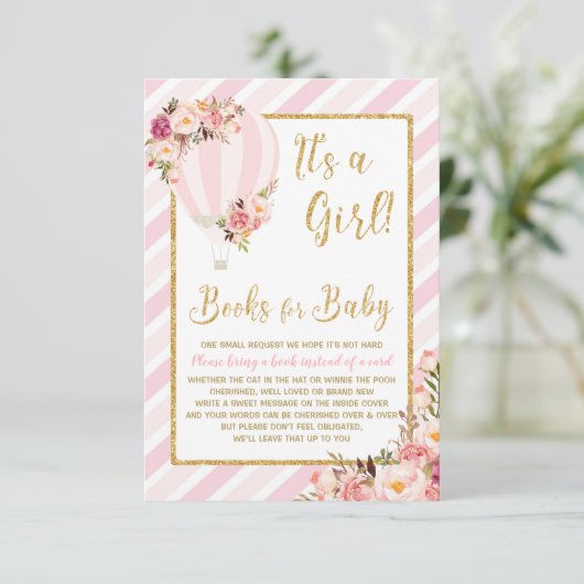 ピンクのフローラ熱気球がブックカードを持ち込む エンクロージャーカード