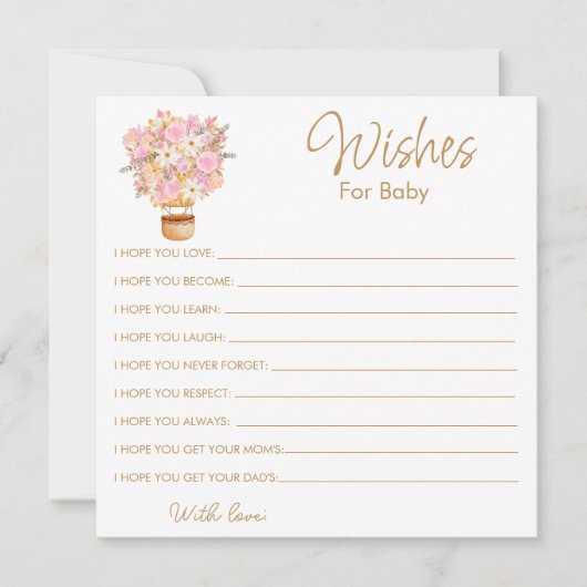 ピンクのフローラ熱気球がベビーを願う ノートカード (正面)