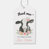 ピンクのフローラ牛と牛のプリント感謝していよりGi好き ギフトタグ (正面)