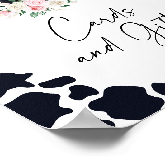 ピンクのフローラ牛の誕生日カードとギフトサイン ポスター (角)