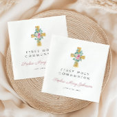 ピンクのフローラ牡丹が最初の聖餐式をクロス スタンダードカクテルナプキン