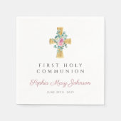 ピンクのフローラ牡丹が最初の聖餐式をクロス スタンダードカクテルナプキン (正面)