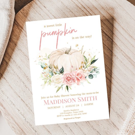 ピンクのフローラ甘い小さなかぼちゃの赤ちゃんシャワー 招待状