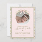 ピンクのフローラ生まれたばかりのベビー写真クリスマス シーズンカード (正面)