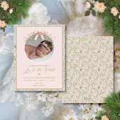 ピンクのフローラ生まれたばかりのベビー写真クリスマス シーズンカード