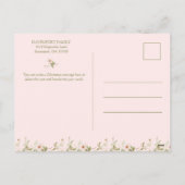 ピンクのフローラ生まれたばかりのベビー写真クリスマス シーズンポストカード (裏面)