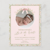 ピンクのフローラ生まれたばかりのベビー写真クリスマス シーズンポストカード (正面)