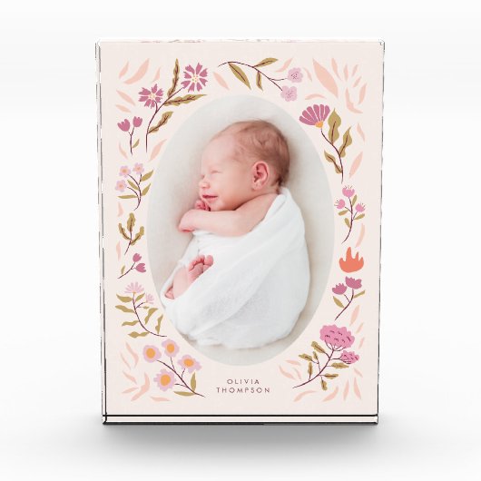 ピンクのフローラ生まれたばかりの写真キープサケ フォトブロック (正面)