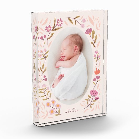 ピンクのフローラ生まれたばかりの写真キープサケ フォトブロック (左)