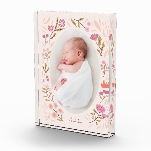 ピンクのフローラ生まれたばかりの写真キープサケ フォトブロック (右)