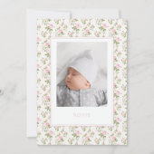 ピンクのフローラ生まれたばかりの誕生のお知らせ写真カード 案内状 (正面)