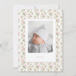 ピンクのフローラ生まれたばかりの誕生のお知らせ写真カード 案内状