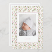 ピンクのフローラ生まれたばかりの誕生のお知らせ写真カード 案内状 (正面/裏面)