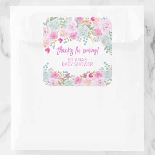 ピンクのフローラ男の子の赤ちゃんシャワーの好意 スクエアシール (バッグ)