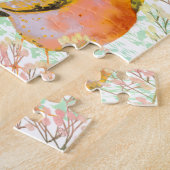 ピンクのフローラ白いパズルと鳥 ジグソーパズル (側面)