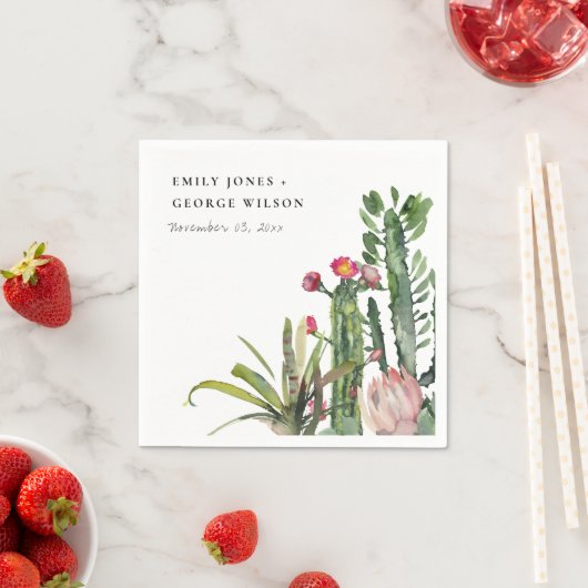 ピンクのフローラ砂漠のサボテンの水の色結婚の動物 スタンダードカクテルナプキン (インサイチュ)