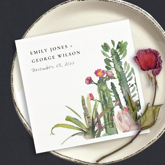 ピンクのフローラ砂漠のサボテンの水の色結婚の動物 スタンダードカクテルナプキン