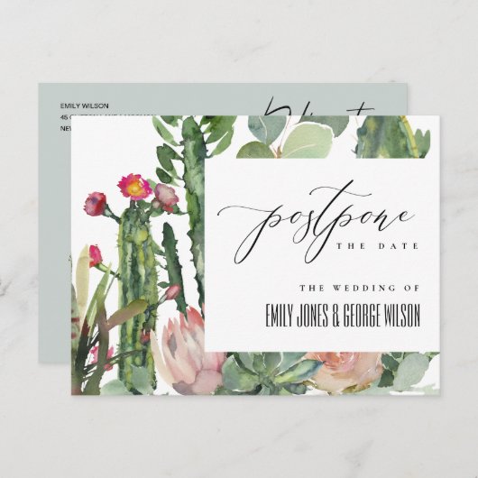 ピンクのフローラ砂漠のサボテンの葉が日付を延期 案内ポストカード (正面/裏面)