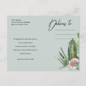 ピンクのフローラ砂漠のサボテンの葉が日付を延期 案内ポストカード (裏面)