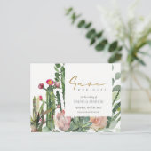 ピンクのフローラ砂漠のサボテンの葉は日付を保存 案内ポストカード (スタンド正面)