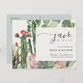 ピンクのフローラ砂漠のサボテンの葉は日付を保存 案内ポストカード (正面/裏面)