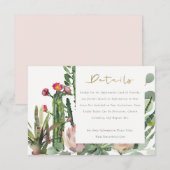 ピンクのフローラ砂漠のサボテン結婚の葉の詳細 エンクロージャーカード (正面/裏面)