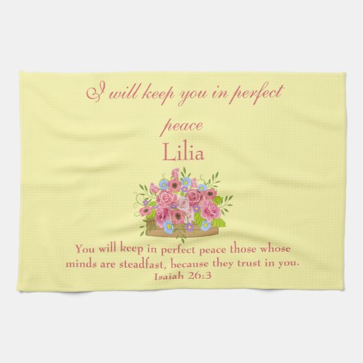 ピンクのフローラ神保は完璧な平和の中で キッチンタオル (横)