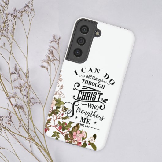 ピンクのフローラ私はキリストを通して全てのことを行うことができる SAMSUNG GALAXYケース