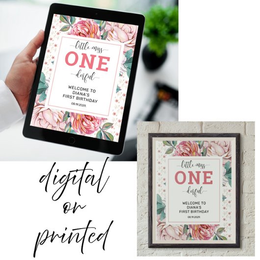 ピンクのフローラ第1回の誕生日へようこそ ポスター